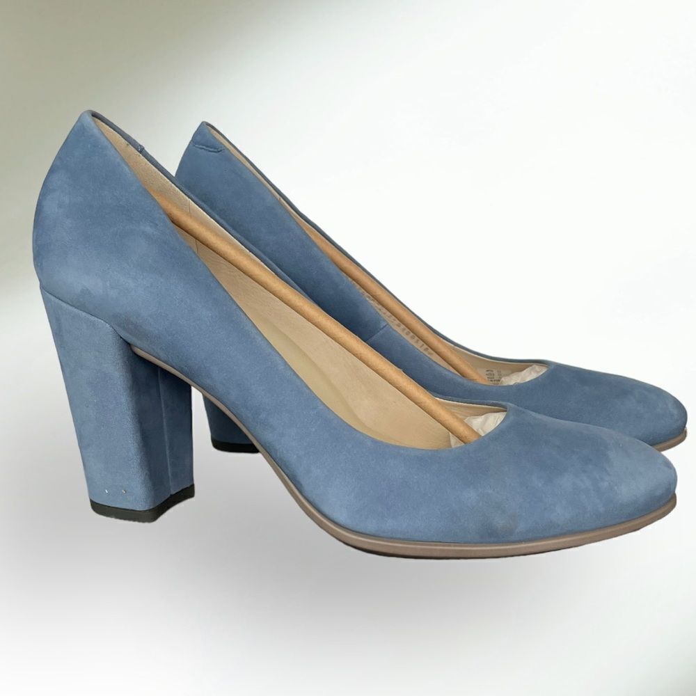 ECCO BLUE SUEDE BLOCK HEEL, Sz 10-10.5‎